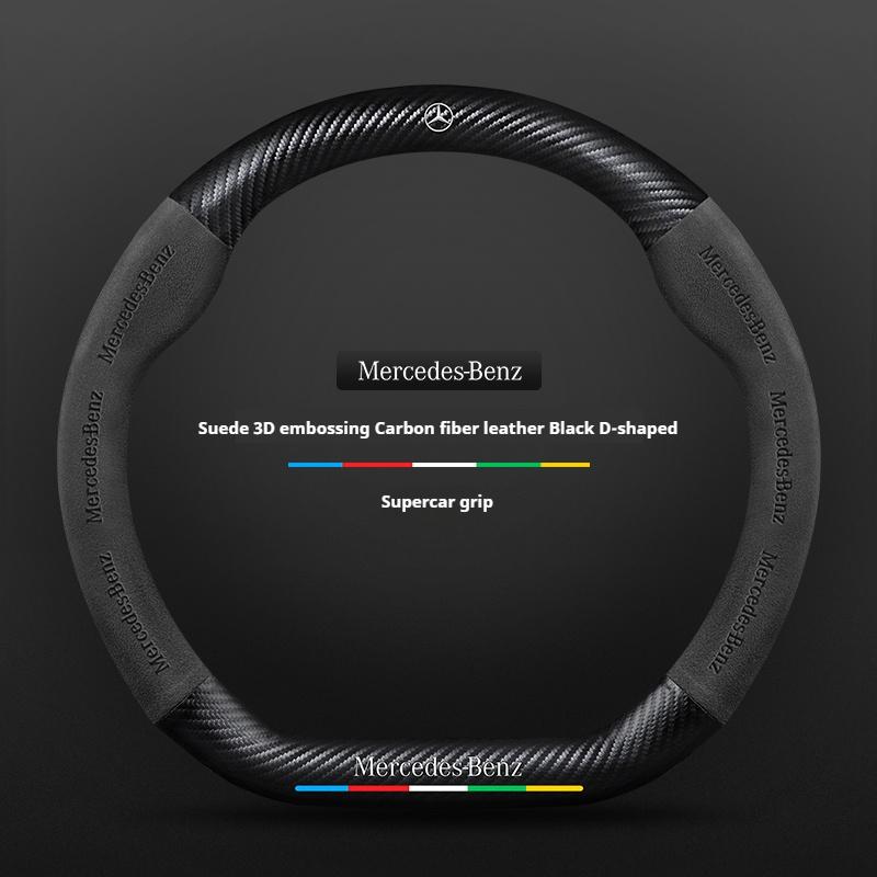 Hot Car Sticker Car Suede Carbon fiber Anti-slip Steering Wheel Cover For Mercedes-Benz A B C E V R-Class C43 CLA GLA GLB GLC GL