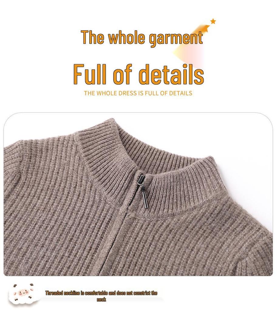 Kids' Unisex Wool Zip Cardigan: Half-Collar, Long-Sleeve Fashion Sweater