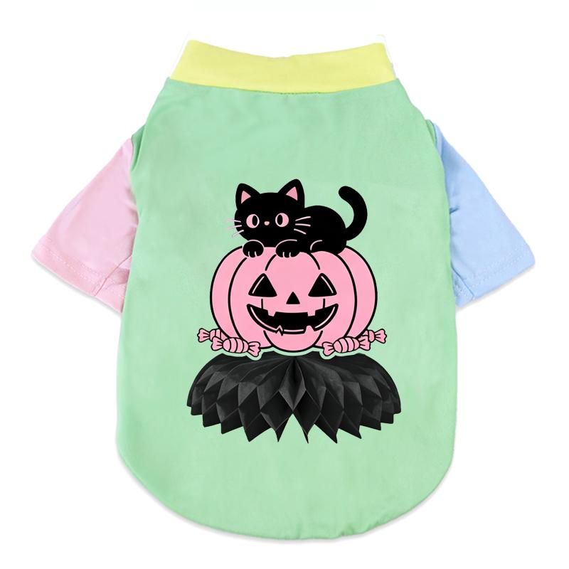 1 Pc Halloween Pet Shirts Cute Ghost Pumpkin Print T‑Shirt Cats & Dogs Costume Festival Apparel For Party Cosplay