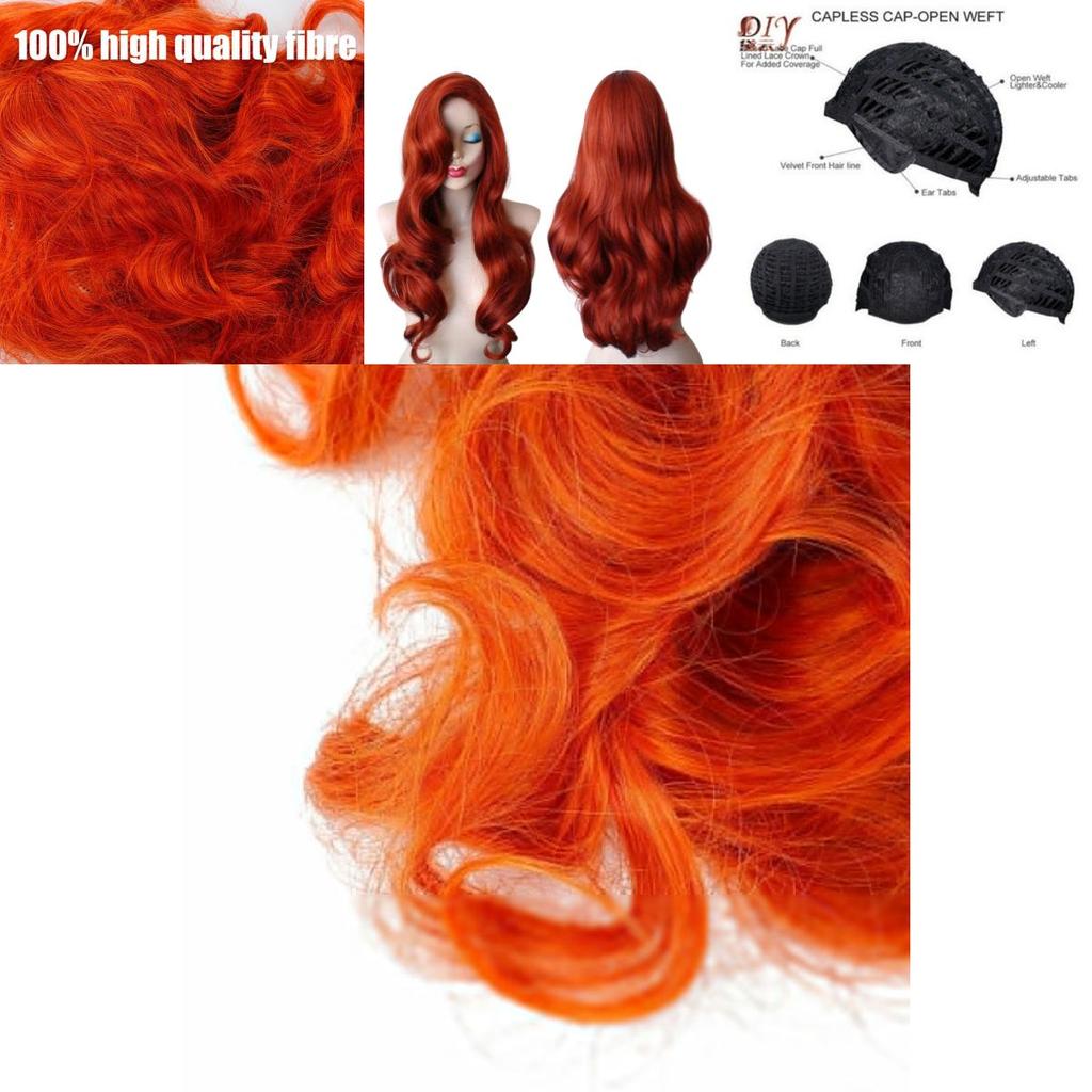 Red Retro Curls Long Wig For Women Cosplay Party Halloween Costume