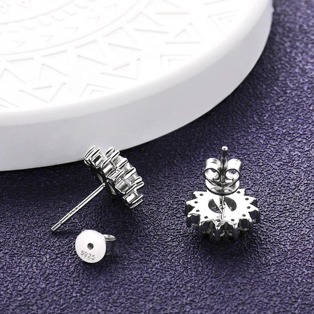D Color 1ct Certified Moissanite Stud Earrings for Women Sun Flower Wedding Jewelry Brilliant Halo Simulated Diamond Stud