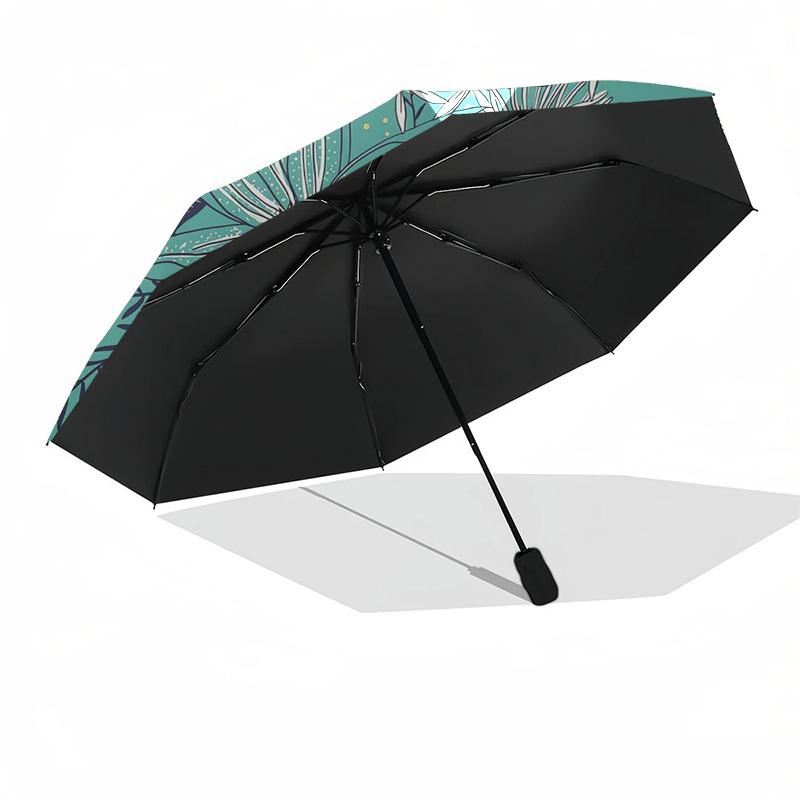 1pc Floral Illustration with Teal Background Umbrella with Plastic Handle,Suitable for All Seasons Umbrellaptys26088