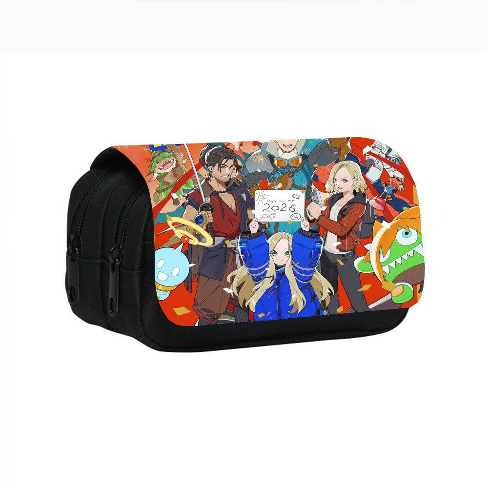 Pragmata Ink Print Double Layer Pencil Case With Nylon Material For Students
