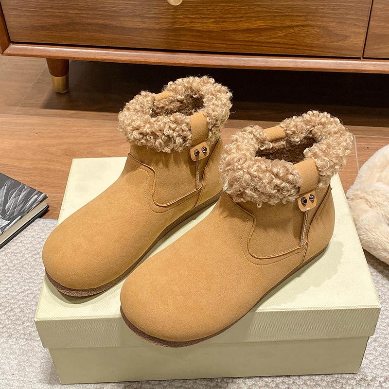 

Fashion Shearling Turned-Over Snow Boots Woman Thick Fur Rubber Sole Flat Booties Ladies Winter Brand Design Casual Slip-on Plush Botas 40 верблюд