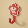 4Pcs Red Flower Adhesive Hooks Good Luck Bathroom Hooks Chinese Style Wall Hooks for Coats Hats Keys Kitchen Entryway