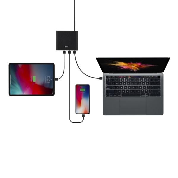 Ładowarka sieciowa 90W UNIQ Quick Charge 3.0 2xUSB + 2xUSB-C  Czarna