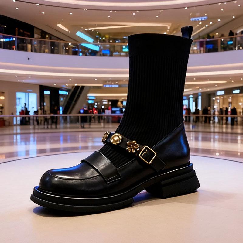 

Ботинки мартин детские осенние новые модели в этом году популярные маленькие короткие ботинки ботинки-носки тонкие ботильоны 40 чёрный