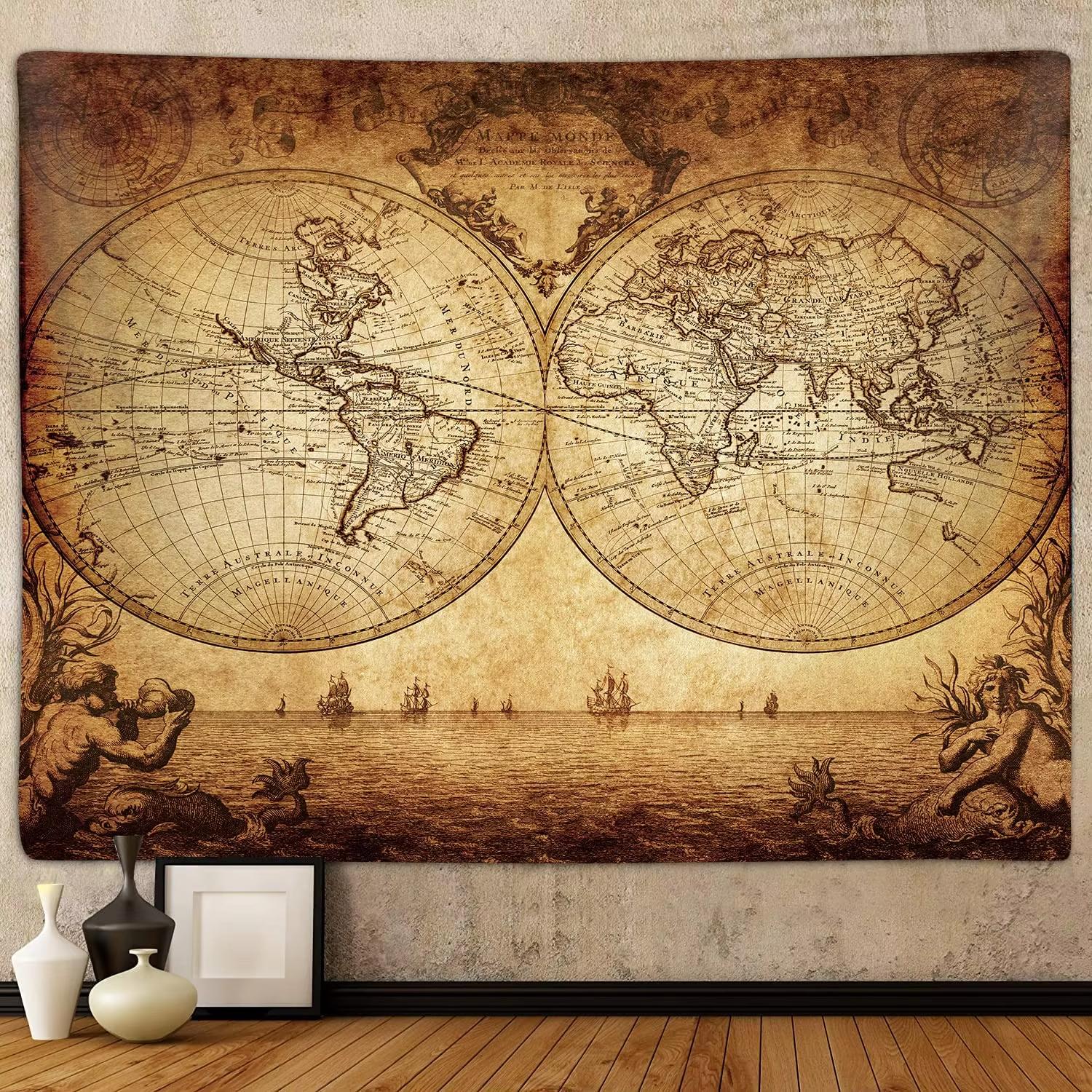 1pc Vintage Map Tapestry Traditional Art Wall Decor for Bedroom Dorm Aesthetic Wall Art Gift For Friends Vintage Art 100X70CM