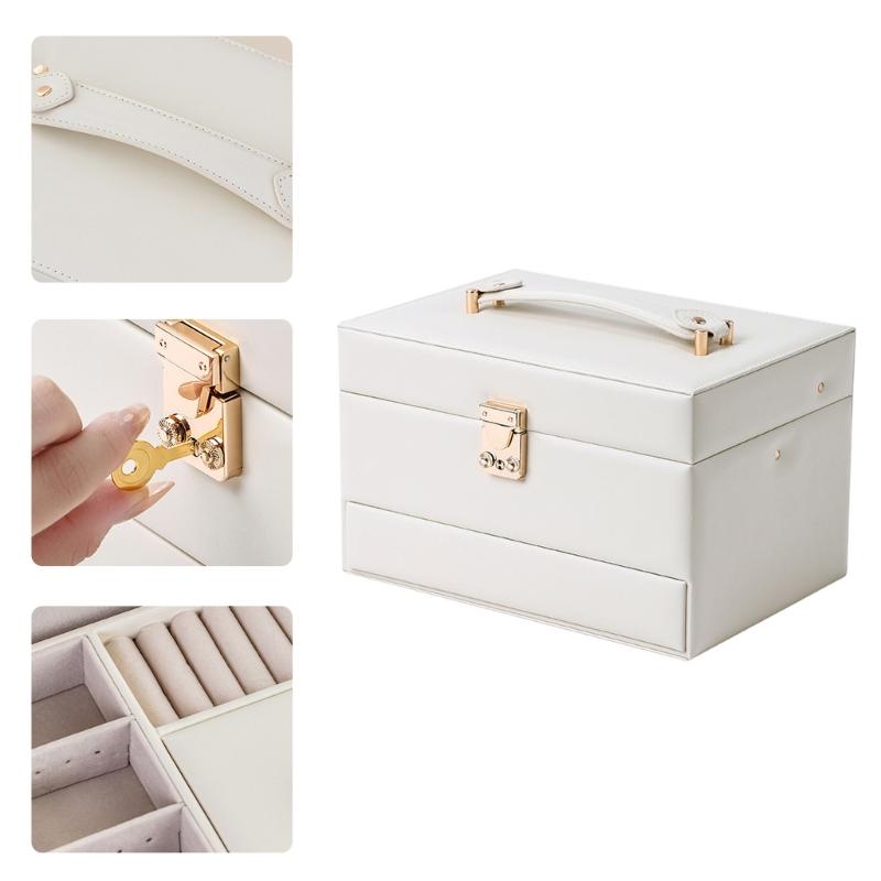 Leather Jewelry Case With Auto Open Designs Multiple Layer Compartments For Necklace Earring Rings Storage
