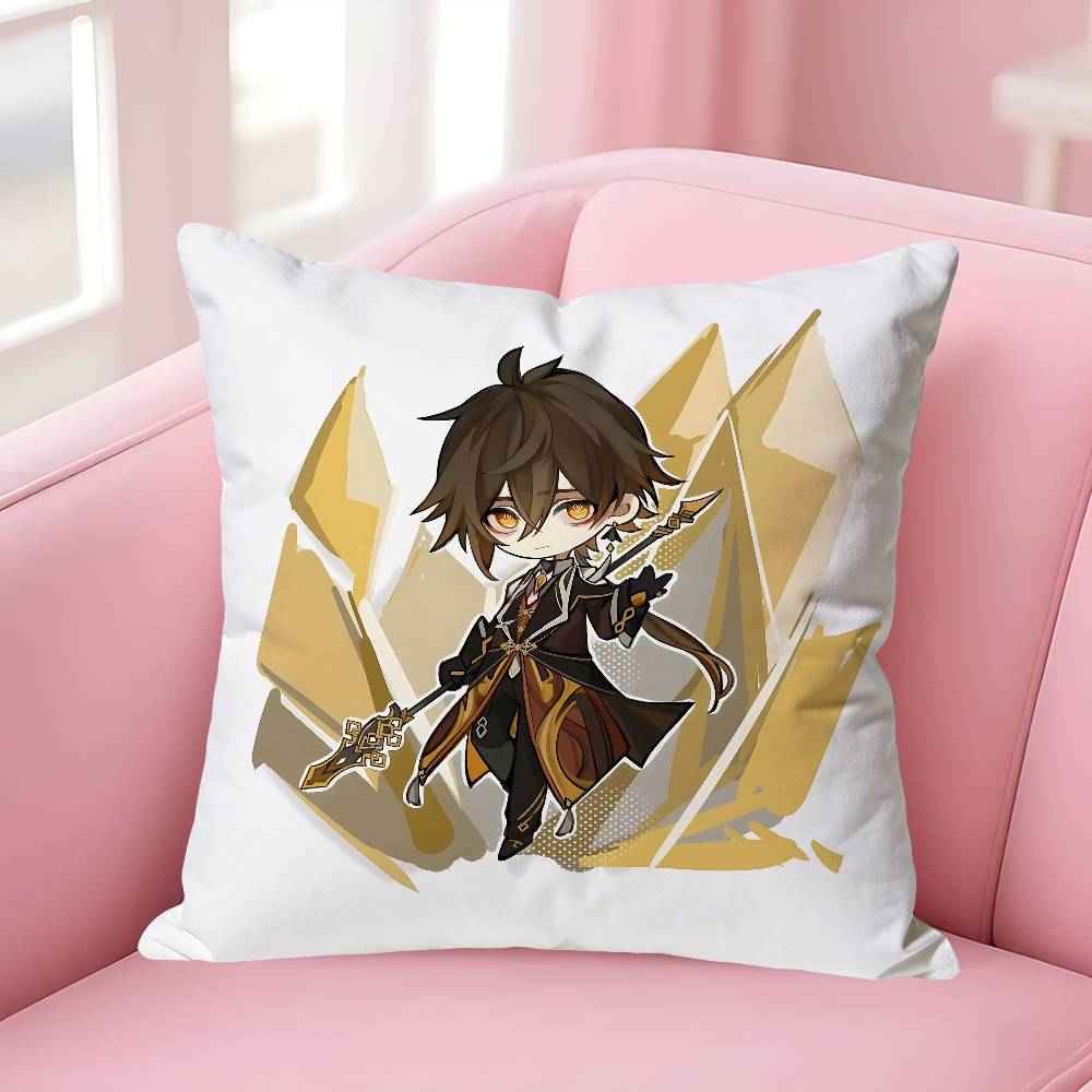 Zhongli GGenshin Impact Pillow Cases for Bedroom Living Room Sofa Home Decor Polyester Cushion Cover with Zipper