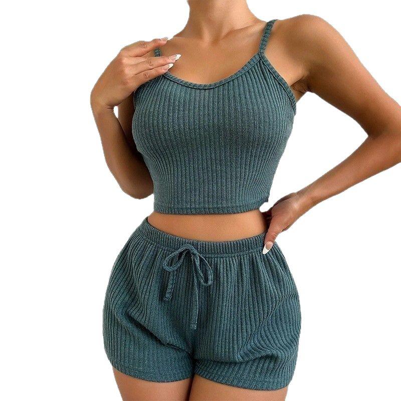 European & American Women's Sexy Solid Color Camisole and Shorts Set - Slim Fit Fashion