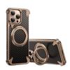 Luxury Business Men for iPhone 16 Pro Max Electroplated Metal Frame Carbon Fiber Textured Phone case with Magnetic Ring Stand