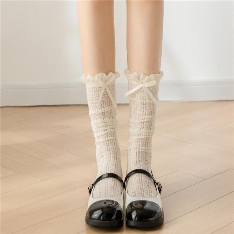 Womens Calf Socks, Sweet Girl Lace Ruffle Knee Socks Fashion Ladies Girl Princess Mesh Socks Japanese Stockings
