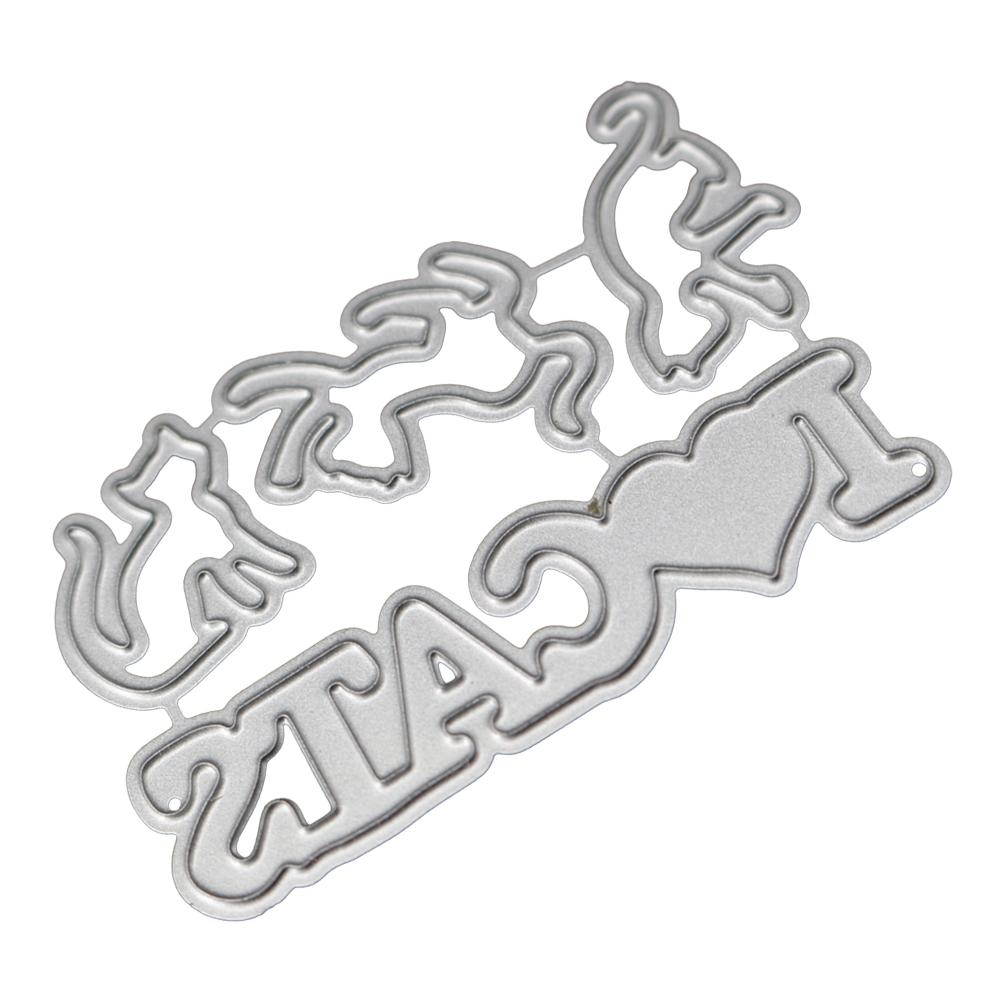 I Love Cats Frame Metal Silvery Stencil Embossing Cutting Dies For Diy Scrapbooking Paper Album Cards Making