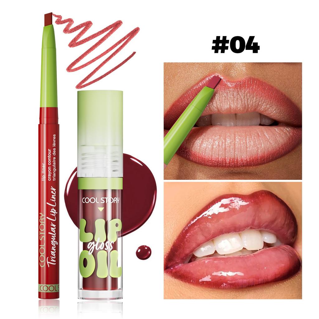 Hydrating Lipliner Lip Gloss Set Matte Lip Outline Contour Liner Nude Brown Plumping Moisturizing Lip Tint for All Skin Types