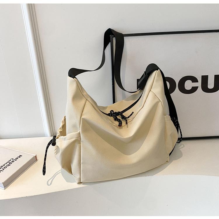 Lazy Wind Casual Large Capacity Simple Solid Color Shoulder Tote Bag Student Class Commute Travel Light Messenger Bag