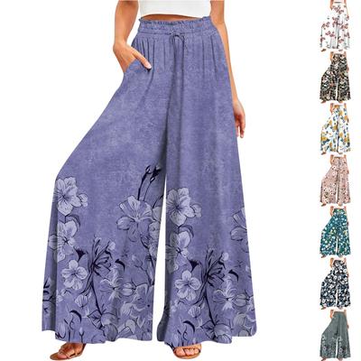 Women's Summer Wide Leg Pants High Waisted Flowing Pockets Fashion Casual Casual Bohemian Printed Beach Pants