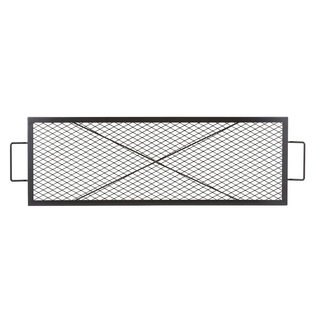 X-Marks Fire Pit Grill Grate, Rectangle Cooking Grate, Heavy Duty Steel Campfire BBQ Grill Grid with Handle & Support X Wire, Portable Camping