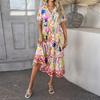 Women's Fashion Casual Bohemian Vacation High Waist Geometric Color Block Patchwork Printed Dresses