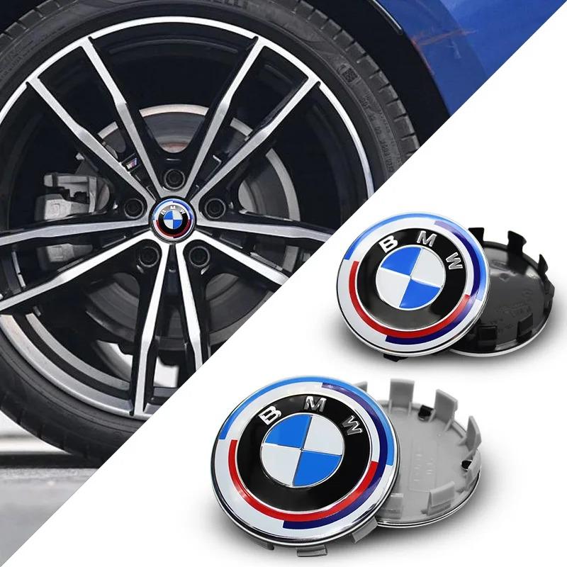For B-BMW 50th Anniversary Logo 82mm+Rear Badge 74mm+Wheel HubCap 68mm+Steering Wheel Sticker 45mm New 7Pcs Front Hood Emblem XV1