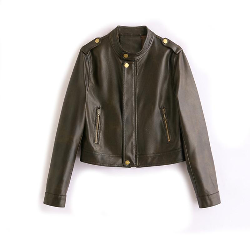 Leather Jacket Women's Short Spring and Autumn New Temperament Thin Stand-up Collar Locomotive Jacket Top