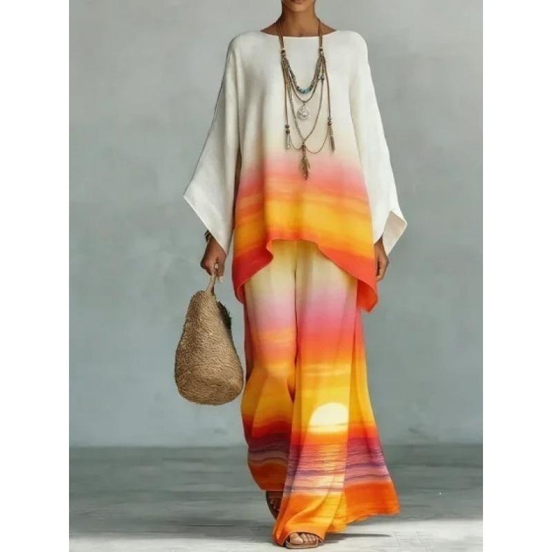 16 Summer Y1 Loose Bat Sleeve Top Wide Leg Pants Two-piece Women's Clothing European and American Fashion Suit