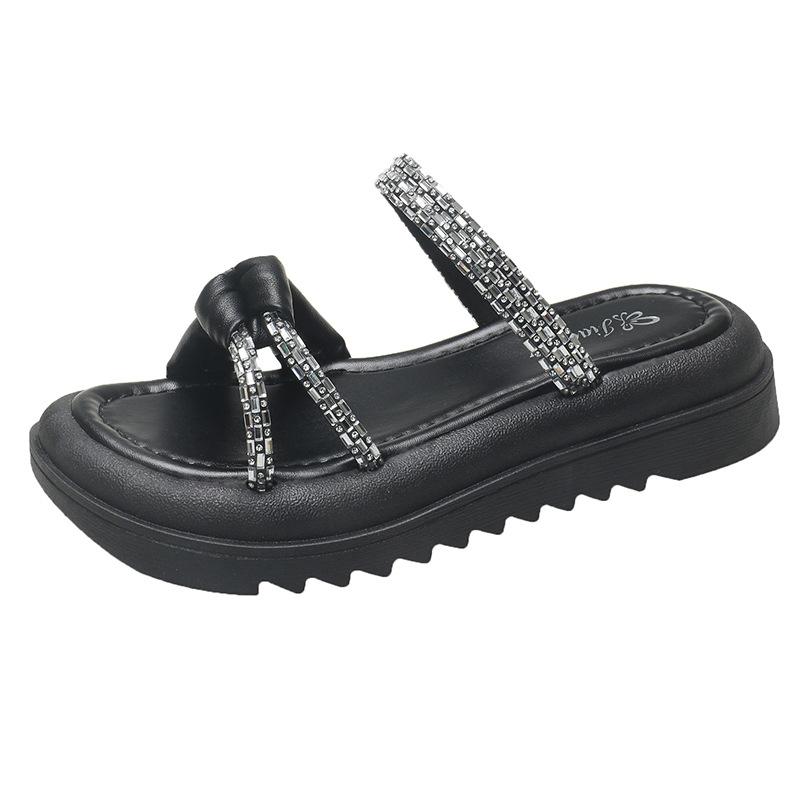 

Summer new rhinestone slippers women wear thick-soled fashion two wear butterfly wind cool slippers 35 чёрный