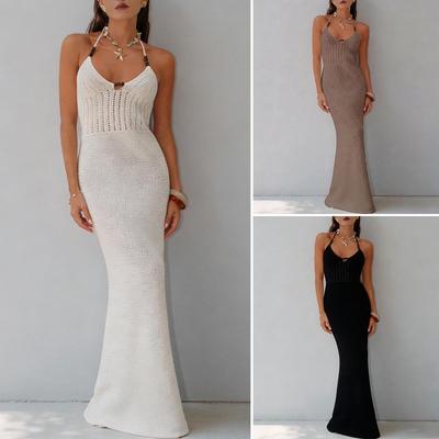 New Style Halter Neck Knitted Beach Dress - Sexy Long Beaded Wrap Skirt for Women