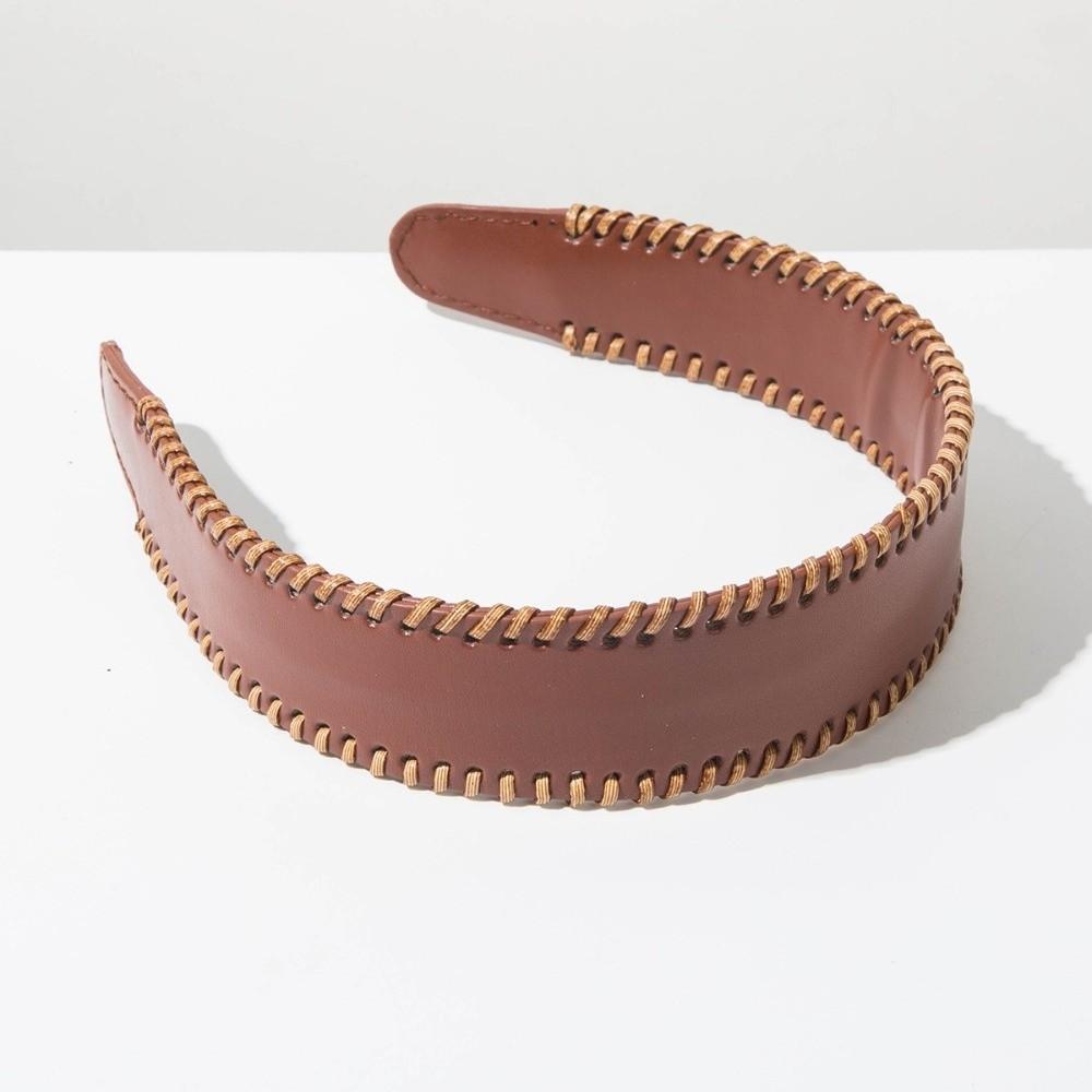 Non-Slip Leather Headband Solid Color Wide Edge Hairband Vintage Women Hair Hoop Lady