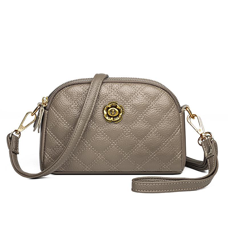 Genuine Leather Women's Bag Trendy Embroidered Thread Small Bag Single-shoulder Crossbody Bag Mobile Phone Bag