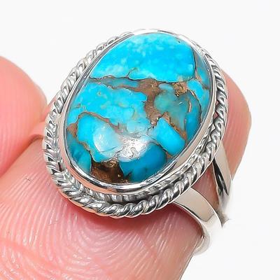 Natural Blue Copper Turquoise Gemstone 925 Sterling Silver Jewelry Ring S.6 Y3v75
