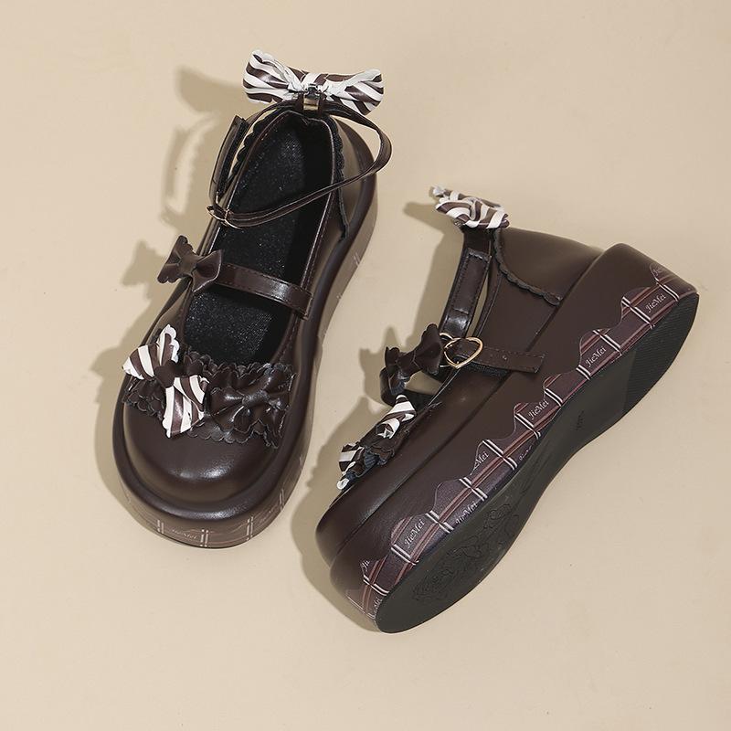 

Маффины толстая подошва милые сладкие Лолита туфли Мэри Джейн с круглым носком женские универсальные Лолита бант jk маленькие кожаные туфли 39 коричневый