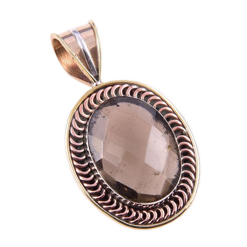 Natural Smoky Quartz 925 Solid Sterling Silver TwoTone Gift Pendant 1.50" u1J67