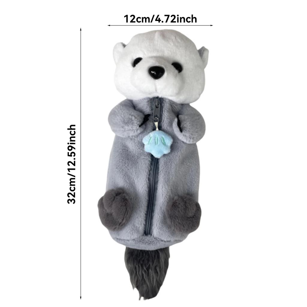 Plush Otter Pencil Case Large Capacity, Expandable Portable Cosmetic Stationery Bag For Students, Soft Plush