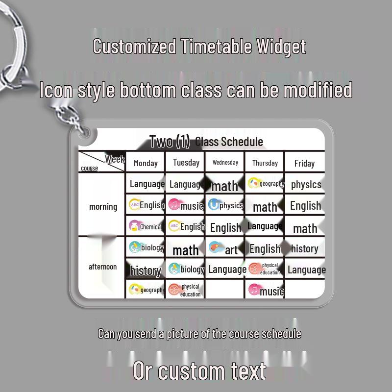 Personalized School Timetable Keychain: Language, Math, English – Backpack Pendant Accessories