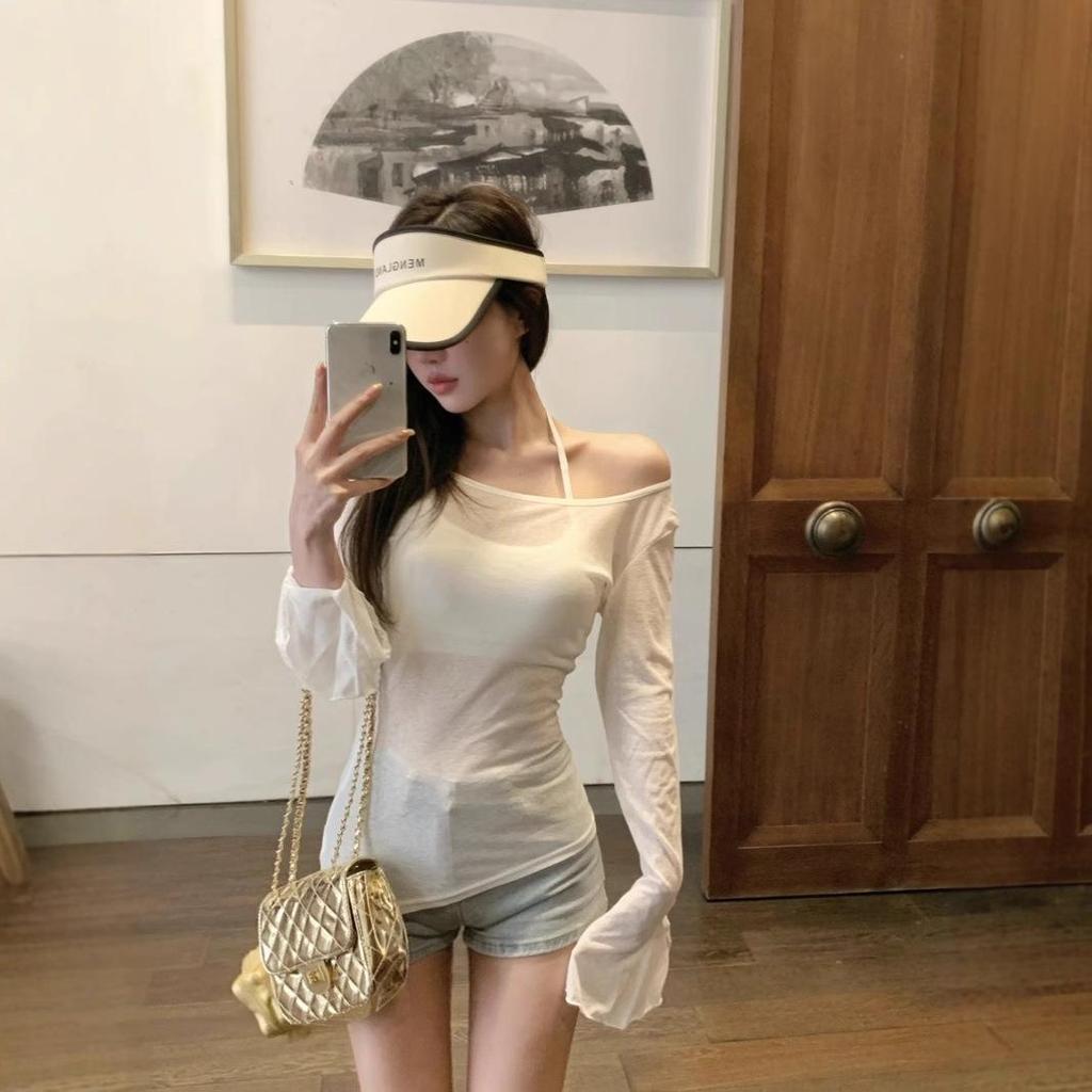 Reines Verlangen Spicy Girl Fledermausärmel Sonnenschutz Cover-up T-Shirt für Damen - Slim Fit Unregelmäßiges Dünnes Oberteil für den Frühling