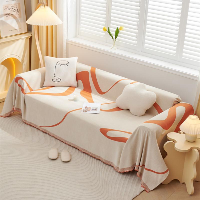 Nordic Minimalist Sofa Towel Full Coverage Anti Cat Scratching Couch Protector Cover Living Room Decoration Warm Tassel Blanket