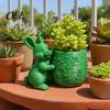 Small Desktop Planter 3D Printed Bunny Hugging Succulents Planter, Cute Rabbit Flower Pot with Embossed Ornament Floral Body, Mini Desk Decor