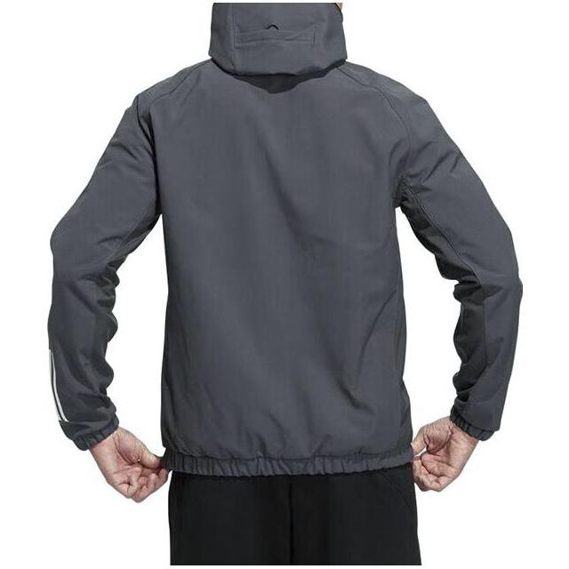 Adidas Striped Print Hooded Jacket Men Jackets Grey H40881