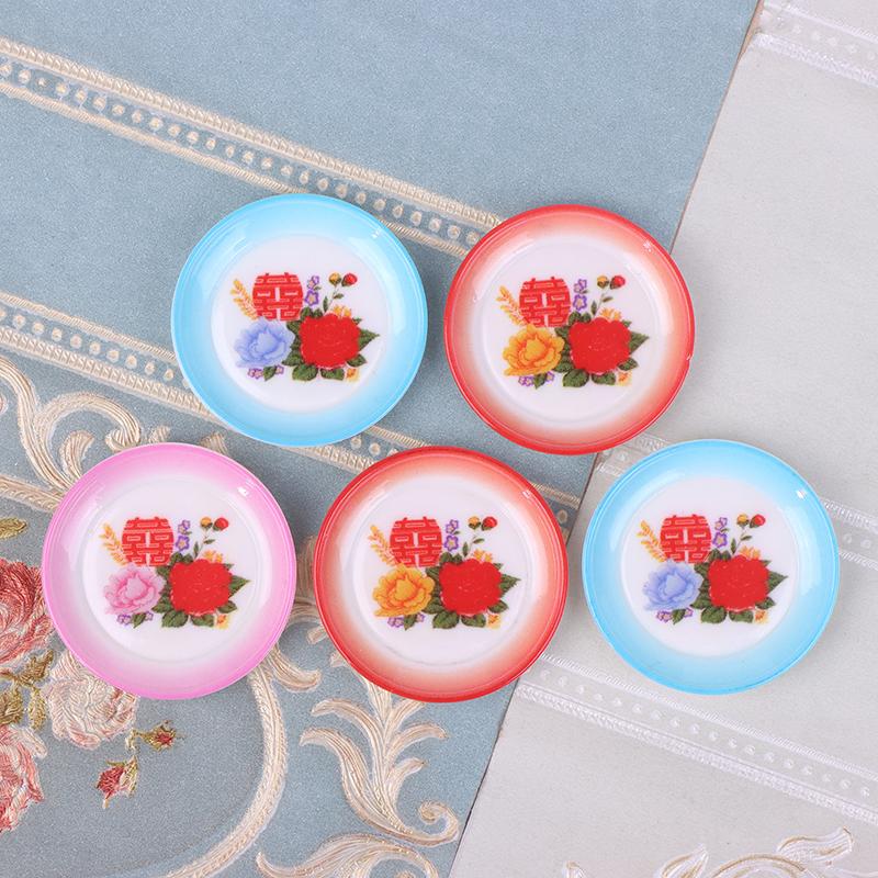 5Pcs Dollhouse Miniature Supplies Chinese Double Happiness Food Plate Miniatures Kitchen Accessory