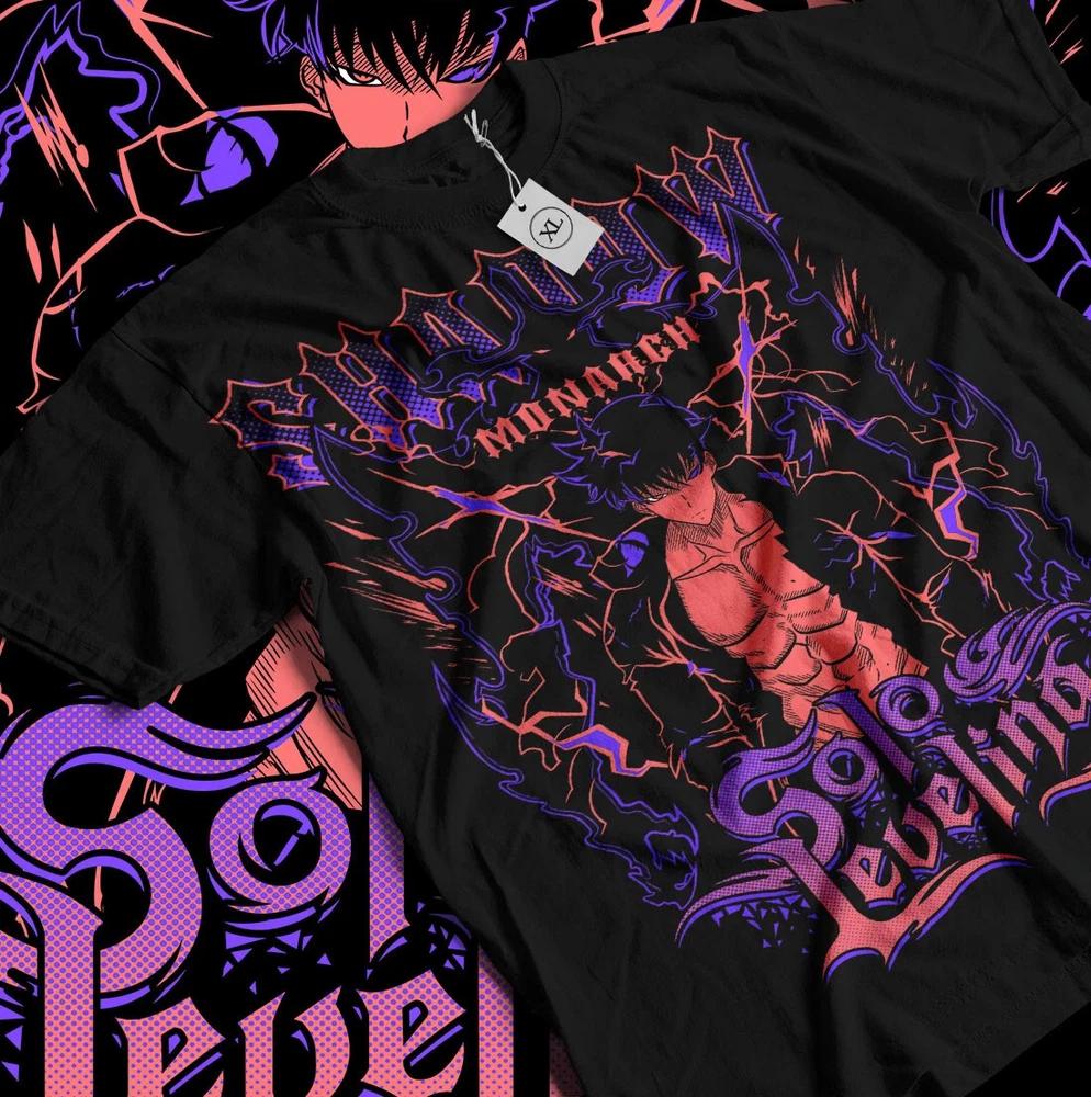 Anime Solo Leveling Sung Jinwoo Shadow Monarch Black TShirt Gift For Friends S