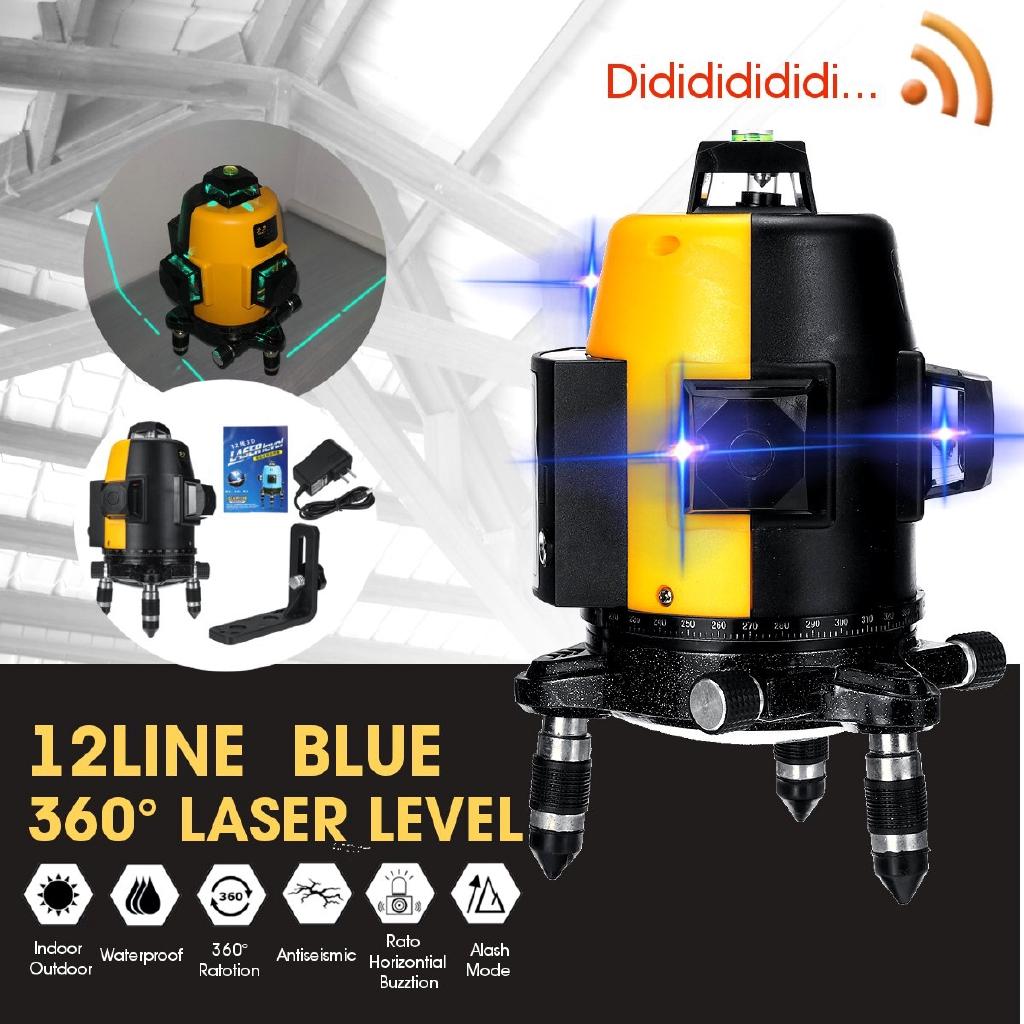 6800mAh 360° 12 Line Laser Level Vertical 3D Blue Horizontal Rotary Cross Self Leveling New