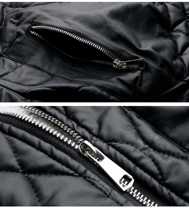 Women's Winter Korean Style PU Leather Coat with Fleece Lining and Fur Collar