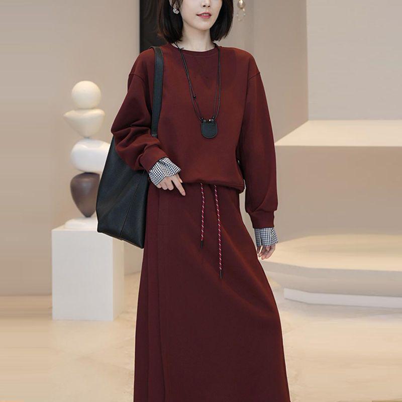 Women's Elegant Hooded Two-Piece Skirt Set - Long Sleeve, Spring/Autumn 2025 Collection