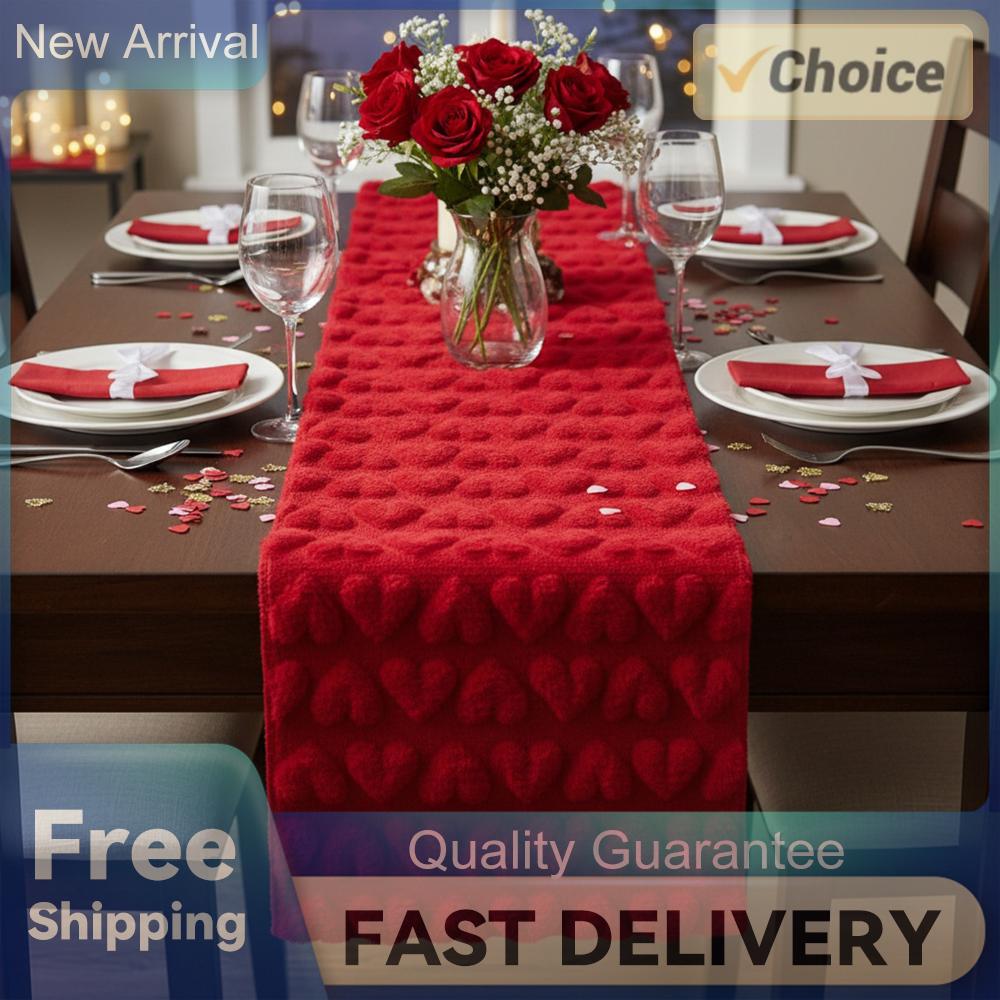 Soft Plush Faux Fur Jacquard Heart Table Runner 72.05x12.99 Inch Flannel Table Runner for Kitchen Home Decoration