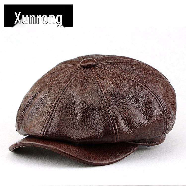 

Осенний берет газетчика из натуральной кожи - Унисекс модная плоская кепка XXL (60-61cm) Adjustable