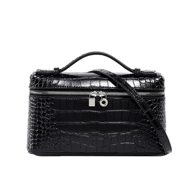 

Women s Bag Leather High-quality Alligator Pattern Cowhide Lp19 Lunch Box Handbag Single-shoulder Cross-body 2025 New Style 19x6.5x11.5cm чёрный