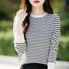 New Autumn Women's Short Sleeve Velvet Knit Pullover Sweater - Striped Round Neck Korean Style.