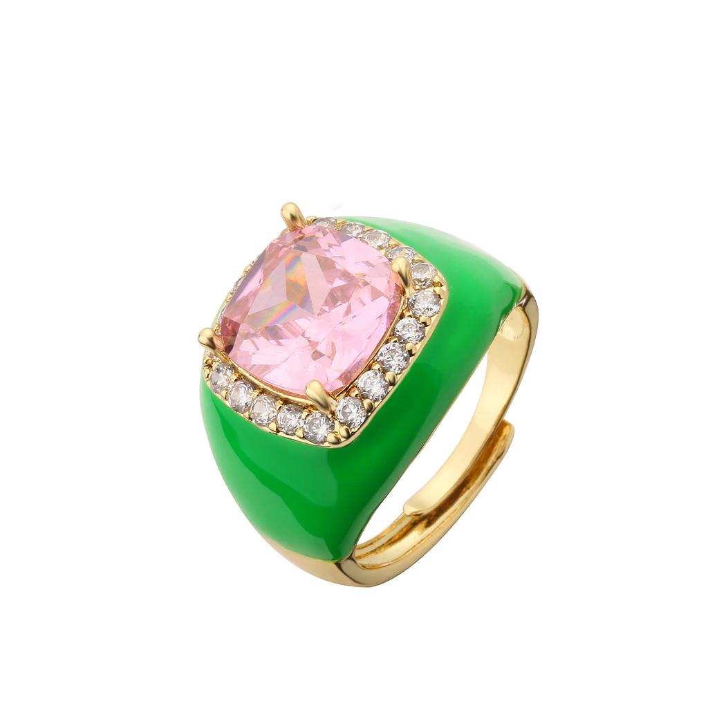 HECHENG, Mehrfarbiger Emaille-Öl-Tropfen-Zirkon Offener Ring für Damen Verstellbar Vergoldet Klobige Fingerringe Geschenk