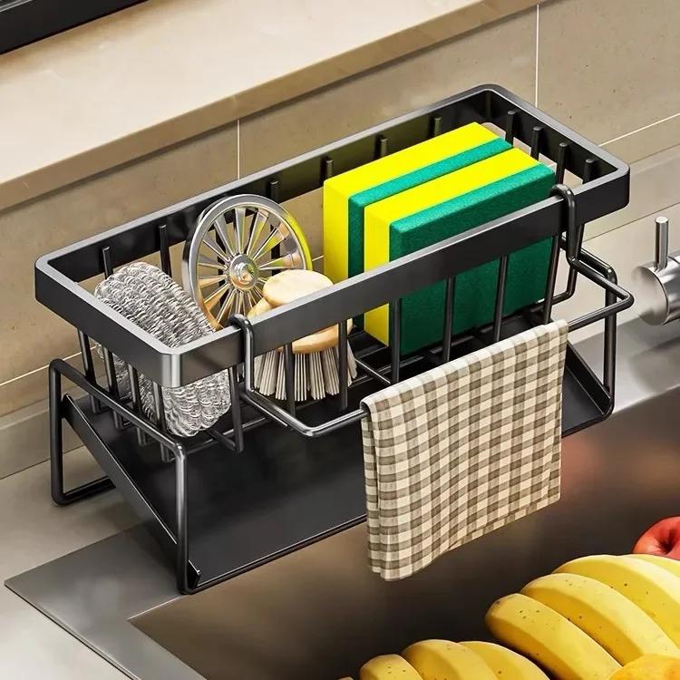 Carbon Steel Kitchen Shelf Rag Storage Drainage Shelf Storage Rack Home Spice Sink Drainage Dish Drying Rack Kitchen Accessories